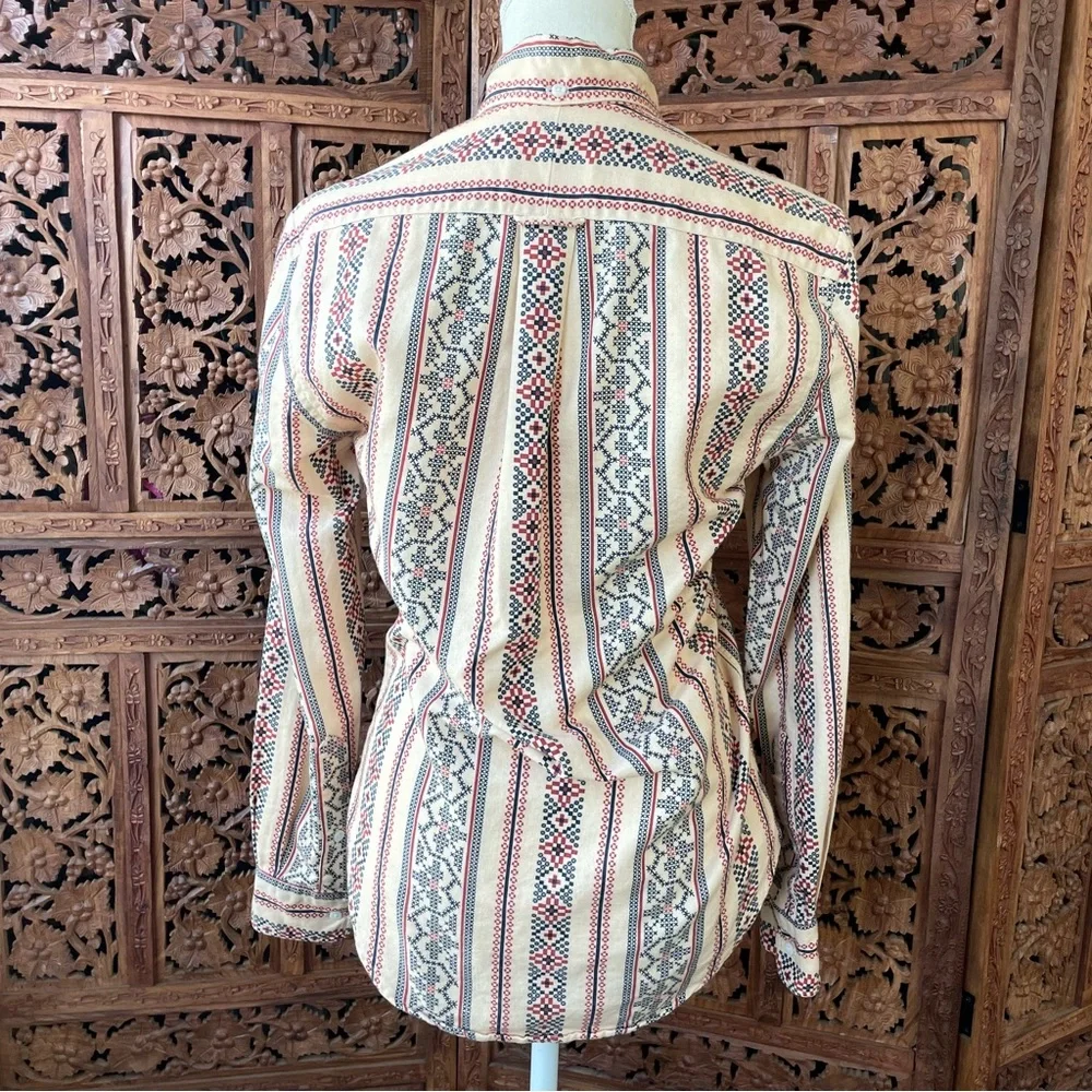 Gitman Bros Vintage Cream Button-Up Shirt with western cross stitch print - Picture 13 of 16